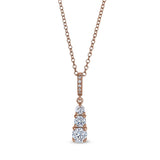 Rose gold finish sterling silver micropave three stone drop pendant with simulated diamonds 0n 18 chain