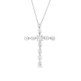 Platinum finish sterling silver cross pendant with simulated diamonds on 16 - 18 adjustable chain