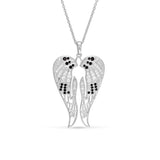 Platinum finish sterling silver micropave angel wings pendant with simmulated diamonds on 16 - 18 adjustable chain