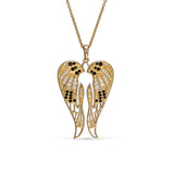 Gold finish sterling silver micropave angel wings pendant with simmulated diamonds on 16 - 18 adjustable chain