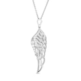 Platinum finish sterling silver micropave angel wing pendant with simmulated diamonds on 16 - 18 adjustable chain