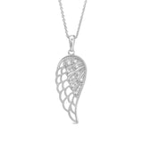 Platinum finish sterling silver micropave angel wing pendant with simmulated diamonds on 16 - 18 adjustable chain