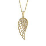 Gold finish sterling silver micropave angel wing pendant with simmulated diamonds on 16 - 18 adjustable chain