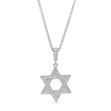 Platinum finish sterling silver micropave star of david pendant with simmulated diamonds on 16 - 18 adjustable chain