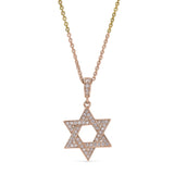 Rose gold finish sterling silver micropave star of david pendant with simmulated diamonds on 16 - 18 adjustable chain