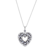 Gold vermeil and black rhodium finish sterling silver micropave open heart pendant with simulated diamonds on 18 cable chain
