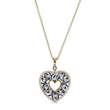 Gold and black rhodium finish sterling silver micropave open heart pendant with simulated diamonds on 18 cable chain