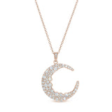 Rose gold vermeil sterling silver micropave crescent moon pendant with simulated diamonds on 18 cable chain