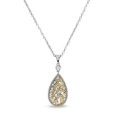 Gold vermeil and gold vermeil finish sterling silver micropave tear drop pendant with simulated diamonds on 18 cable chain
