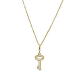 Gold vermeil sterling silver micropave key pendant with simulated diamonds on 16 - 18 adjustable chain