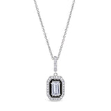 Platinum finish sterling micropave octagon pendant with black enamel and simulated diamonds on 16 - 18 adjustable cable chai