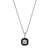 Platinum finish sterling silver pendant with black enamel and simulated diamonds on 16 -18 cable chain