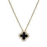 Gold vermeil sterling silver micropave black enamel clover pendant with simulated diamonds on 16 -18 cable chain