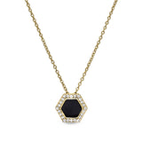 Gold vermeil sterling silver micropave black enamel hexagon pendant with simulated diamonds on 16 -18 cable chain