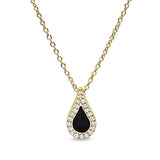 Gold vermeil sterling silver micropave black enamel teardrop pendant with simulated diamonds on 16 -18 cable chain