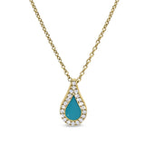 Gold vermeil sterling silver micropave turquoise enamel teardrop pendant with simulated diamonds on 16 -18 cable chain