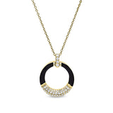 Gold vermeil sterling silver micropave black enamel open circle pendant with simulated diamonds on 16 -18 cable chain