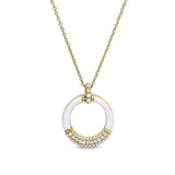 Gold vermeil sterling silver micropave white enamel open circle pendant with simulated diamonds on 16 -18 cable chain