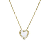 Gold vermeil sterling silver micropave white enamel heart pendant with simulated diamonds on 16 -18 cable chain