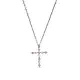 Platinum finish sterling silver simmulated citrine cross pendant with simmulated diamonds on 16 - 18 adjustable chain