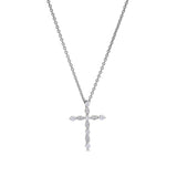 Platinum finish sterling silver simmulated diamond cross pendant with simmulated diamonds on 16 - 18 adjustable chain