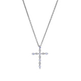 Platinum finish sterling silver simmulated light amethyst cross pendant with simmulated diamonds on 16 - 18 adjustable chain