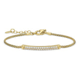 Gold finish sterling silver micropave bracelet with two rows of simulated diamonds - 7-8 adjustable rounded box chain