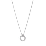 Platinum finish sterling silver micropave open circle pendants with simulated  diamonds on 16 - 18 adjustable chain