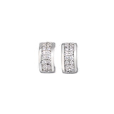 Platinum finish sterling silver micropave huggie earrings with 2 rows of simulated  diamonds