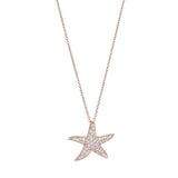 Rose gold vermeil sterling silver micropave starfish pendant with simulated diamonds on 18 fine cable chain