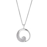 Platinum finish sterling silver micropave wave pendant with simulated  diamonds on 16 - 18 adjustable chain