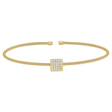 Gold Finish Sterling Silver Cable Cuff Square Bracelet with Simulated Diamonds