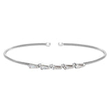 Rhodium Finish Sterling Silver Cable Cuff 5 Tapered Baguettes Bracelet with Simulated Diamonds