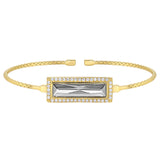 Gold finish sterling silver cable cuff bracelet with rectangular simulated diamomd stone and simulated diamonds