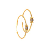 Gold Finish Sterling Silver Corean Cable Hoop Earrings with a Barrell with Simulated Diamonds