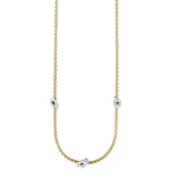 Gold Finish Sterling Silver Corean Cable Necklace with 3 Rhodium Finish Knots  on the Center Knot