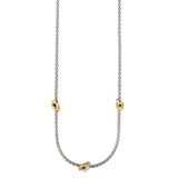 Rhodium Finish Sterling Silver Corean Cable Necklace with 3 Gold Finish Knots  on the Center Knot