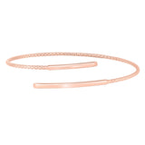 Rose Gold Finish Sterling Silver Corean Cable Cuff Bracelet with a Polished Bar on Each End.