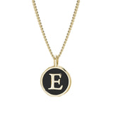 Gold Finish Sterling Silver Black Enamel Initial Necklace on 18" Curb Chain - E