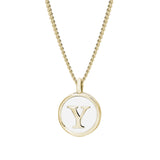 Gold Finish Sterling Silver White Enamel Initial Necklace on 18" Curb Chain - Y