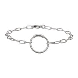 Rhodium Finish Sterling Silver Paper Clip Bracelet with Center Circle Station