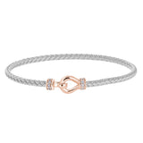 Rhodium Finish Sterling Silver Basketweave Cable Cuff  Bracelet  on Both Ends and a Rose Gold Finis