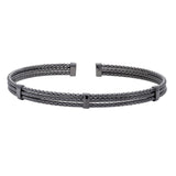 Black Rhodium Finished Sterling Silver 3 Cable 3 Bar Cuff Bracelet