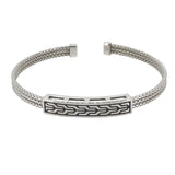Rhodium Finished Sterling Silver Multi Cable Cuff Bracelet with Rhodium and Black Polished Celtic Central Plate