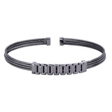 Black Rhodium Finished Sterling Silver Multi Cable Cuff Bracelet with Central Plate with 6 Links