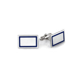Sterling Silver Blue Border Rectangle Cufflinks