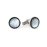 Sterling Silver Round Cufflinks W/MOP And Onyx Trim