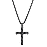 Black Rhodium Finished Twisted Sterling Silver Cross with Criss Cross Center on 20 Rounded Box Chain