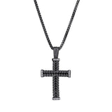 Black Rhodium Finished Sterling Silver Braided Cross with Simulated Diamonds on all 4 Ends of Cross on 20 Rounded Box Chain