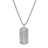 Rhodium Finished Sterling Silver Feathered Dog Tag on 20 Rounded Box Link Chain